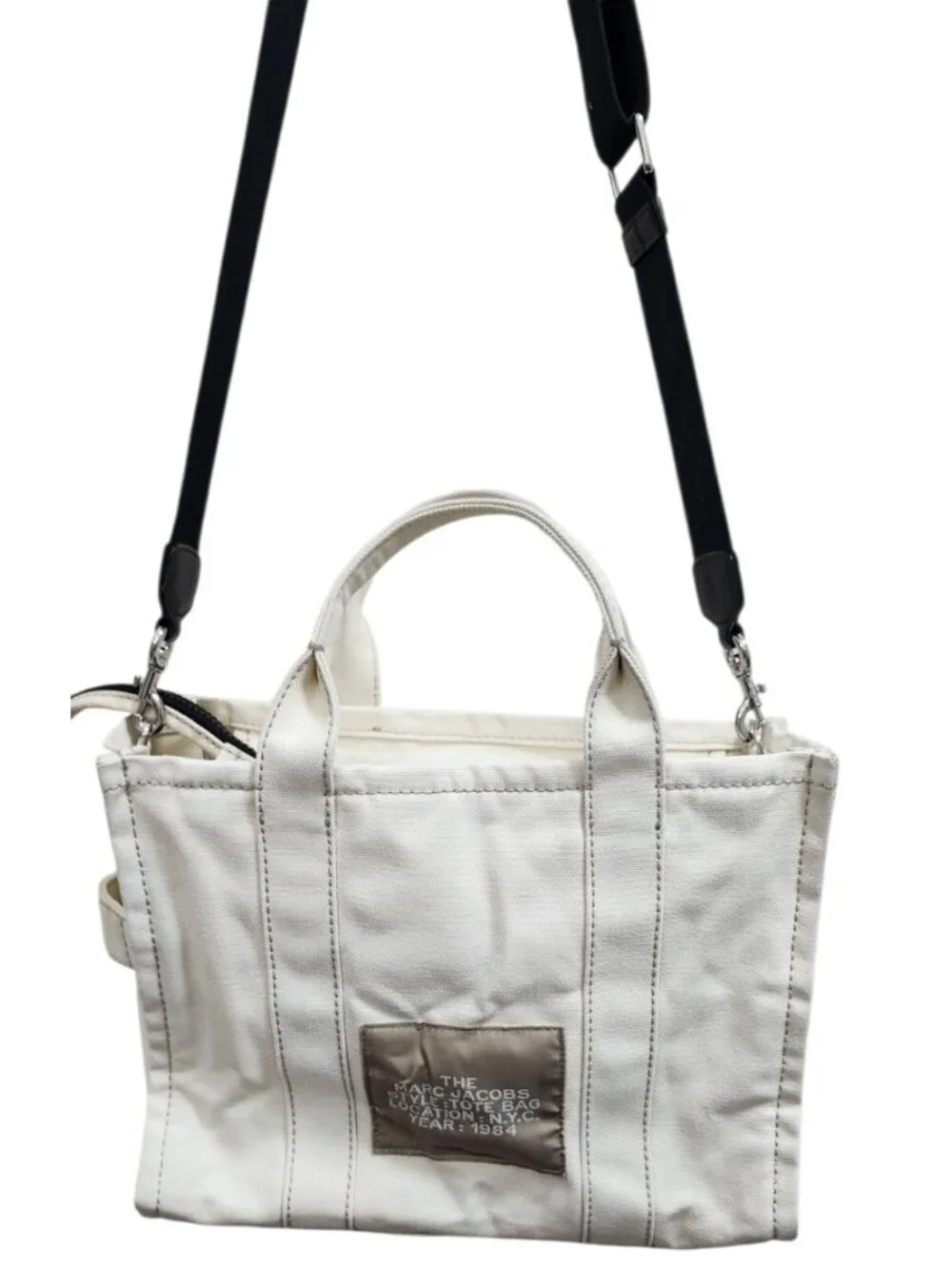 Marc Jacobs The Tote Bag Ivory Canvas Medium Tote Crossbody Zip Top